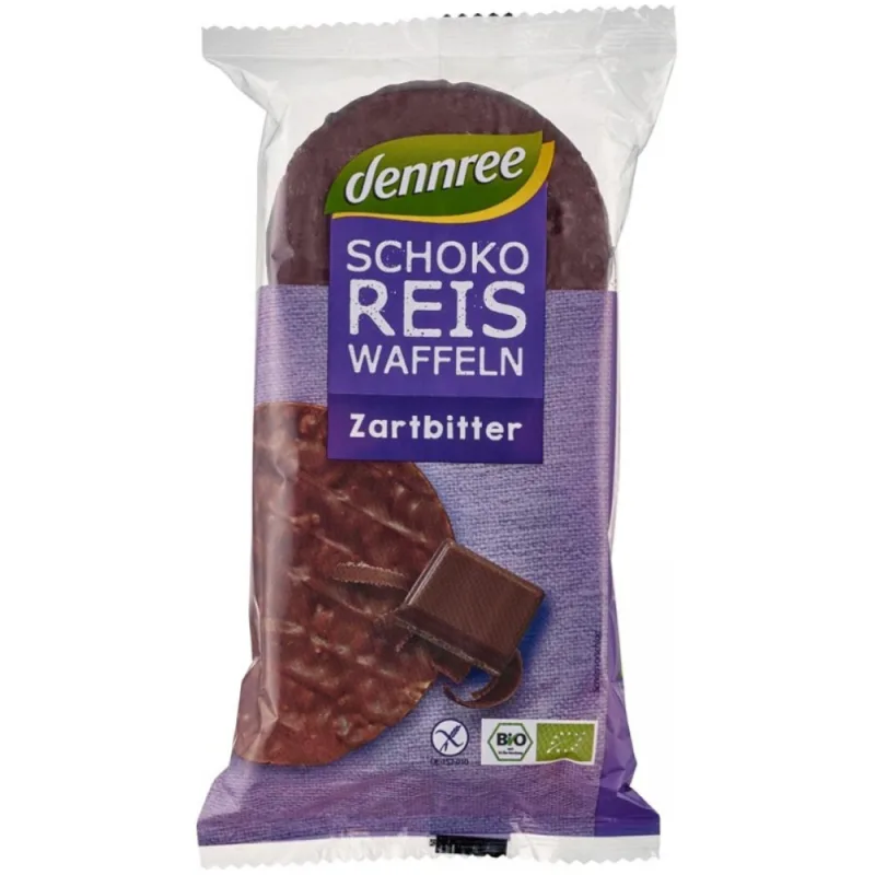 Rondele ecologice din orez expandat cu ciocolata amaruie fara gluten, 100g, Dennree — preț și oferte