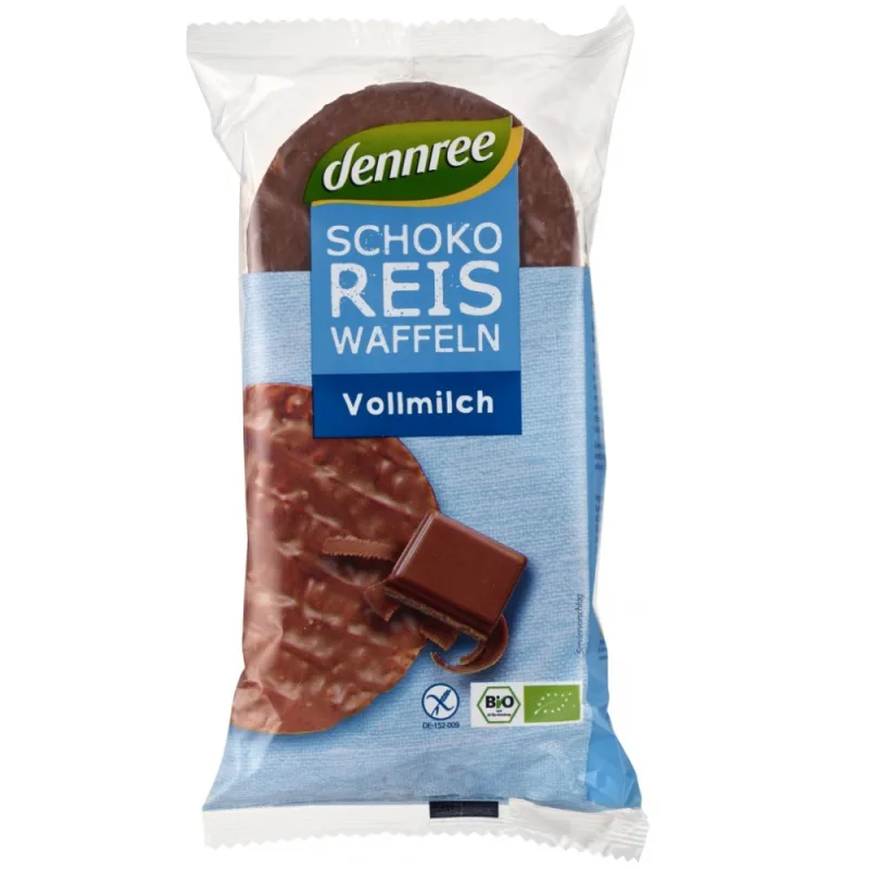 Rondele ecologice din orez expandat cu ciocolata si lapte integral fara gluten, 100g, Dennree — preț și oferte