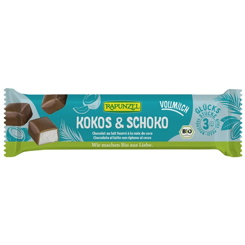 Baton Bio din cocos cu glazura din lapte integral, 50g, Rapunzel — preț și oferte