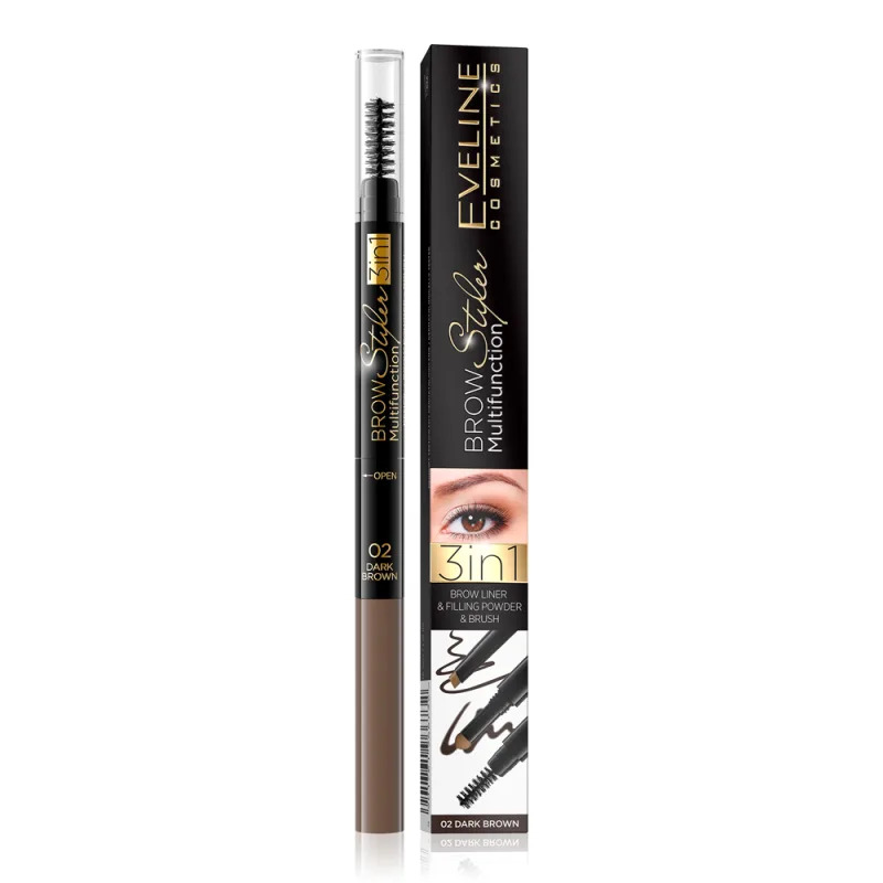 Creion de sprancene 3in1 Multifunction 02 Dark Brown, 1.2g, Eveline Cosmetics — preț și oferte