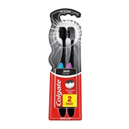 Set periute de dinti 360 Charcoal Medium, 2 bucati, Colgate — preț și oferte