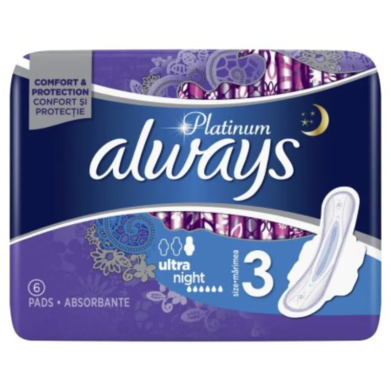 Absorbante Platinum Ultra Night, 6 bucati, Always — preț și oferte