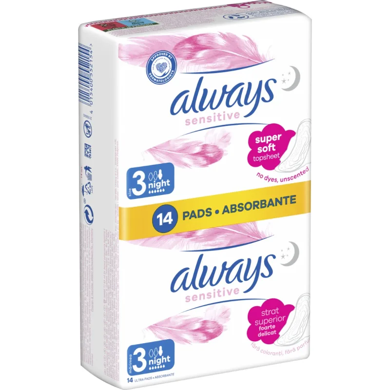 Absorbante Ultra Sensitive Night, 14 bucati, Always — preț și oferte