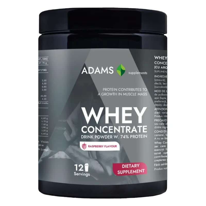 Pudra proteica cu aroma de zmeura Whey Concentrate Protein, 360g, Adams Vision — preț și oferte