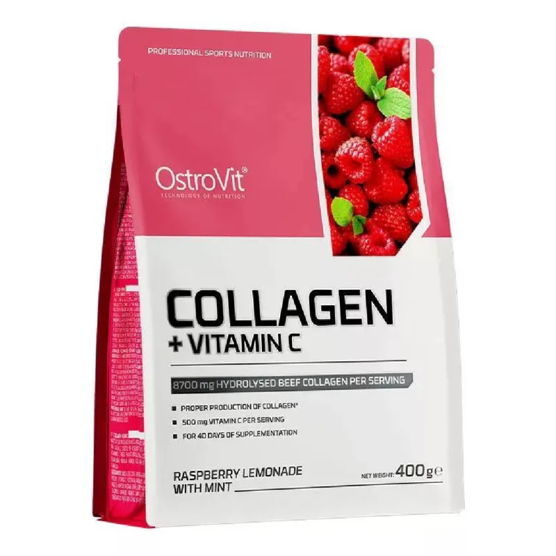 Colagen cu Vitamina C, aroma de zmeură cu mentă, 400g, OstroVit — preț și oferte
