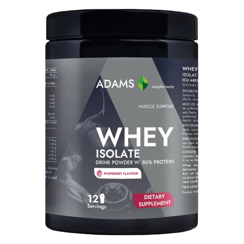 Pudra proteica cu aroma de zmeura Whey Isolate Protein, 360g, Adams Vision — preț și oferte