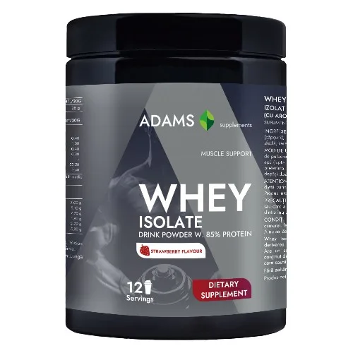 Pudra proteica cu aroma de capsuni Whey Isolate Protein, 360g, Adams Vision — preț și oferte