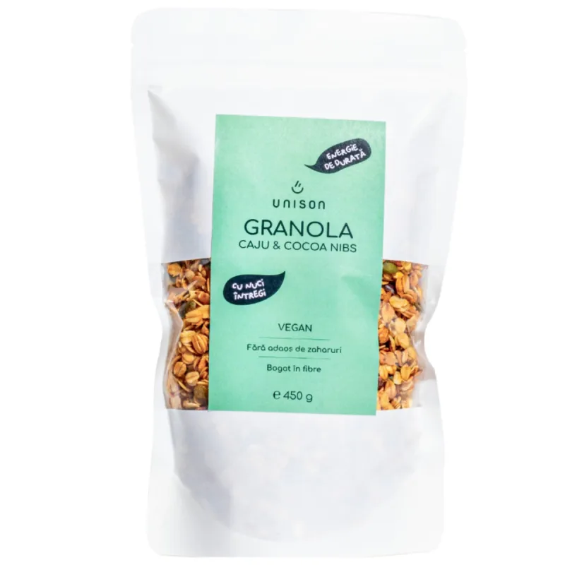 Granola cu caju si cocoa nibs, 450g, Unison — preț și oferte