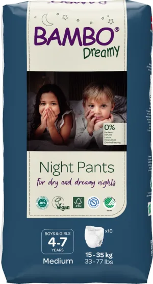 Scutece chilot pentru copii Dreamy Night Pants 4-7 ani pentru 15-35kg, 10 bucati, Bambo Nature
