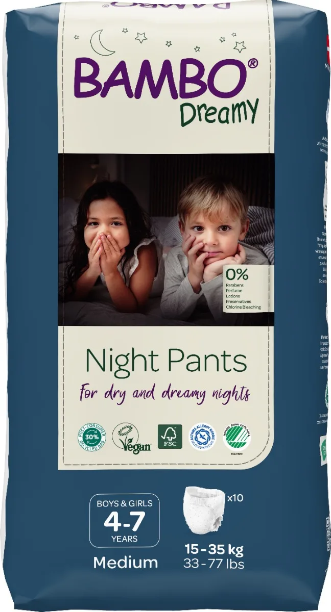 Scutece chilot pentru copii Dreamy Night Pants 4-7 ani pentru 15-35kg, 10 bucati, Bambo Nature — preț și oferte