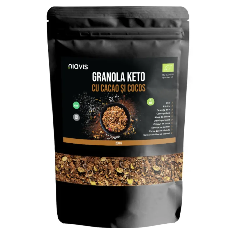 Granola keto cu cacao si cocos ecologica, 200g, Niavis — preț și oferte