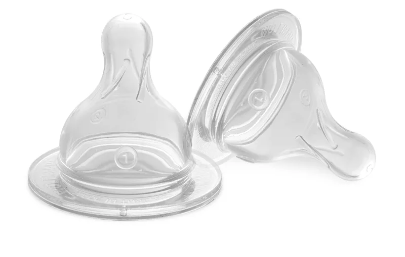 Set tetine silicon pentru biberon cu gura larga marime V +3 luni, 2 bucati, PUR — preț și oferte