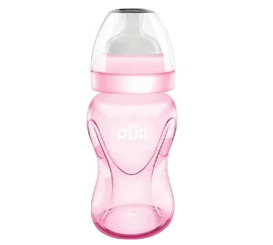 Biberon cu gura larga roz +6luni, 250ml, PUR