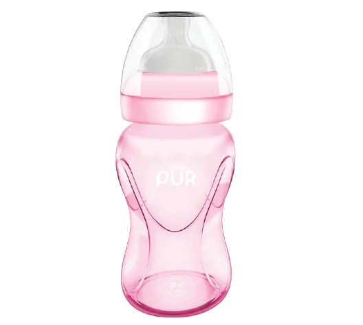 Biberon cu gura larga roz +6luni, 250ml, PUR — preț și oferte
