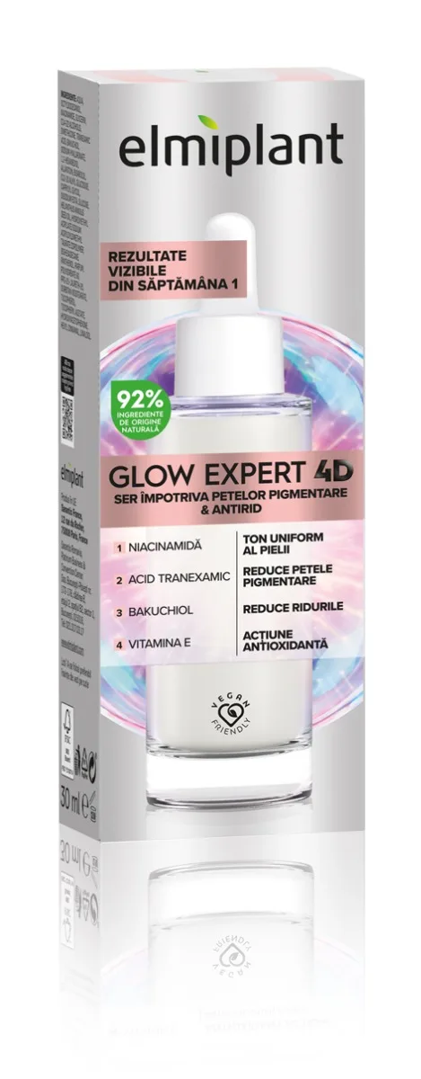Ser impotriva petelor pigmentare si antirid Glow Expert 4D, 30ml, Elmiplant — preț și oferte