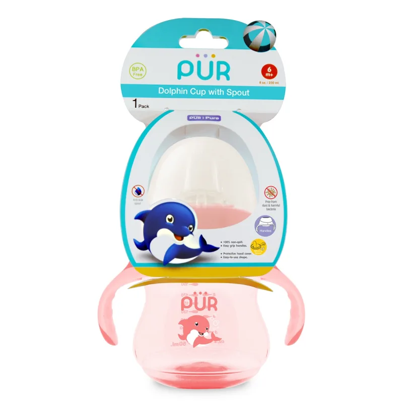 Cana in forma de delfin cu cioc din silicon +6 luni Roz, 230ml, PUR — preț și oferte