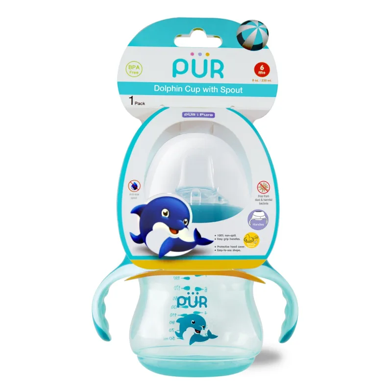 Cana in forma de delfin cu cioc din silicon +6 luni Verde, 230ml, PUR — preț și oferte