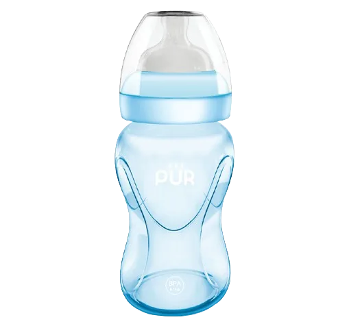 Biberon cu gura larga albastru +6luni, 250ml, PUR — preț și oferte