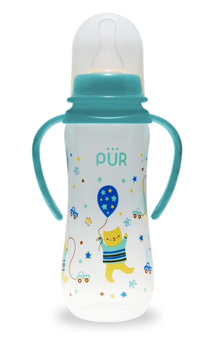 Biberon cu desen si manere verde +6 luni, 250ml, PUR — preț și oferte
