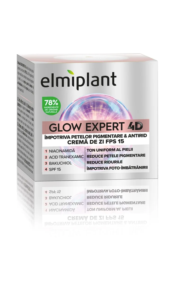 Crema de zi impotriva petelor pigmentare si antirid Glow Expert 4D, 50ml, Elmiplant — preț și oferte