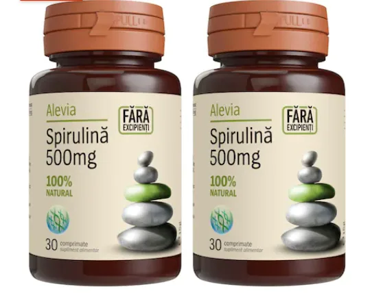 Pachet Spirulina 500mg 1+1 Gratuit, 2 x 30 comprimate, Alevia — preț și oferte