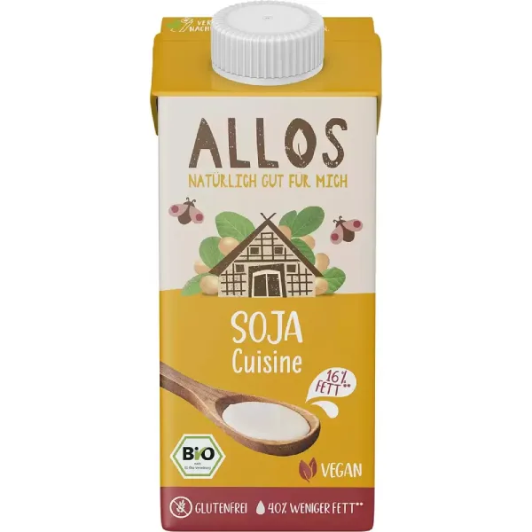 Crema lichida ecologica din soia pentru gatit fara gluten, 200ml, Allos — preț și oferte