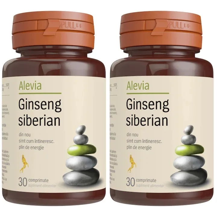 Pachet Ginseng Siberian 1+1 Gratuit, 2x30 comprimate, Alevia — preț și oferte