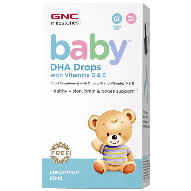 Baby DHA picaturi cu vitamina D si E pentru bebelusi, 60ml, GNC — preț și oferte