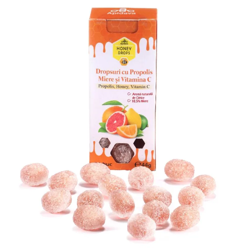 Dropsuri cu miere si propolis cu vitamina c si citrice, 44g, Apidava Apidava Cosmetic Line — preț și oferte