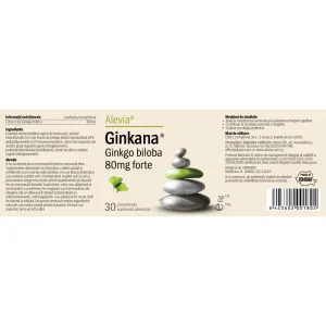 Pachet Ginkana Ginkgo biloba 80mg forte 1+1 Gratuit, 2 x 30 comprimate, Alevia