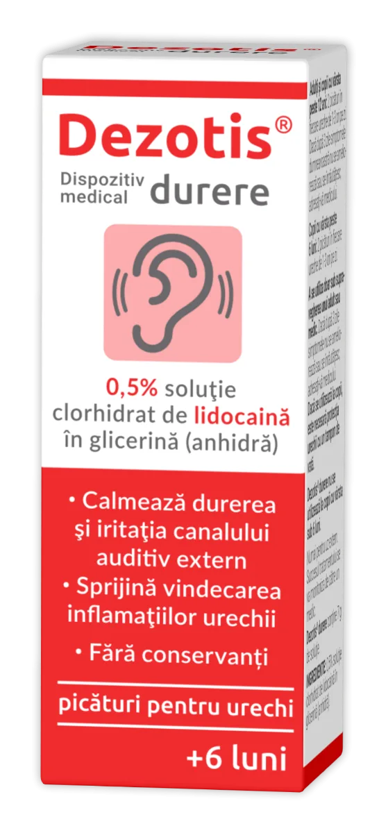 Picaturi pentru urechi cu Lidocaina 0.5% Dezotis, 7g, Zdrovit — preț și oferte
