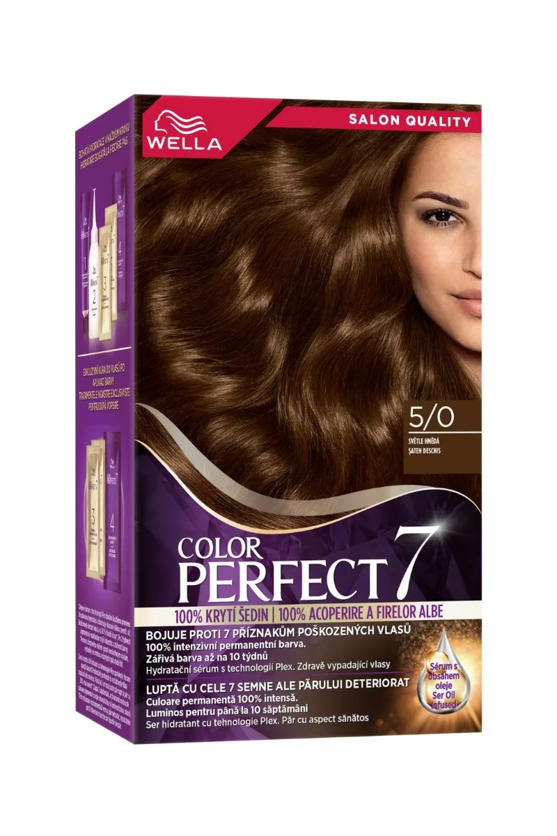Vopsea de par permanenta Saten Deschis 5/0 Color Perfect, 135ml, Wella — preț și oferte