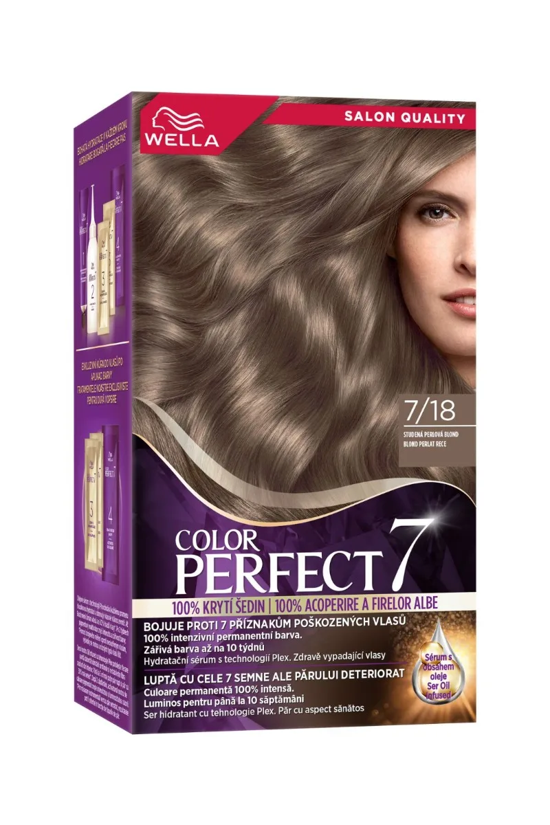 Vopsea de par permanenta Blond Perlat Rece 7/18 Color Perfect, 135ml, Wella — preț și oferte