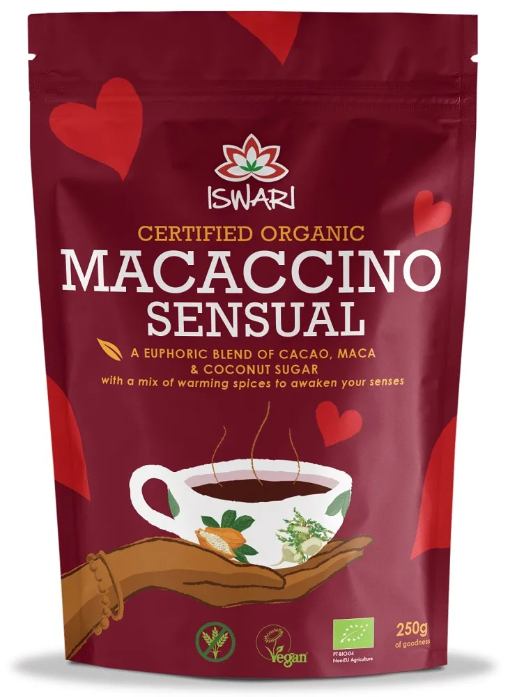 Bautura instant energizanta bio vegana Macaccino Sensual, 250g, Iswari — preț și oferte