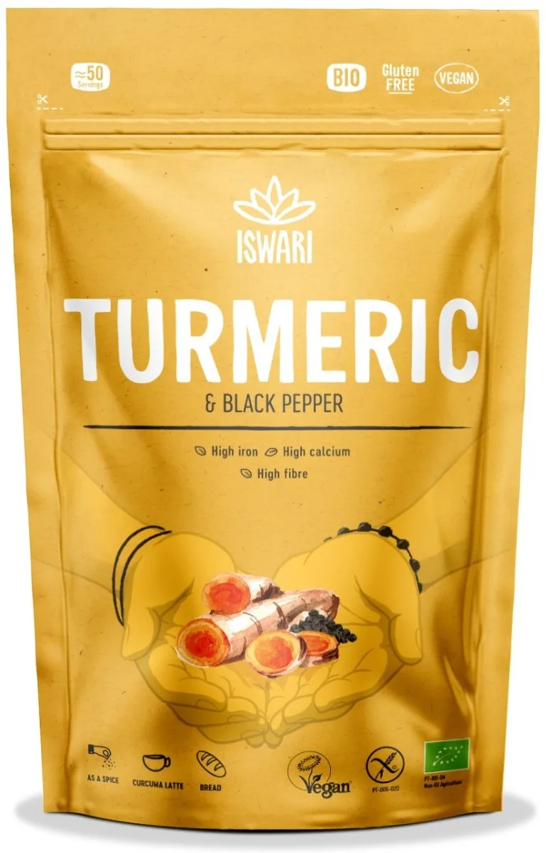 Pulbere functionala bio din turmetic si piper negru, 150g, Iswari — preț și oferte