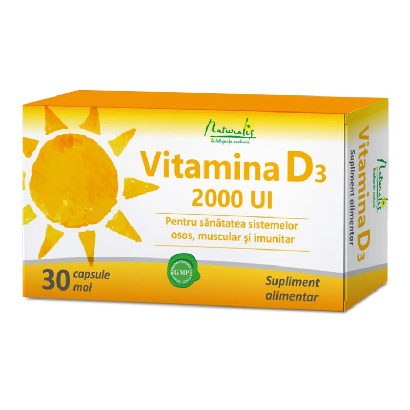 Vitamina D3 2000 UI, 30 capsule moi, Naturalis — preț și oferte