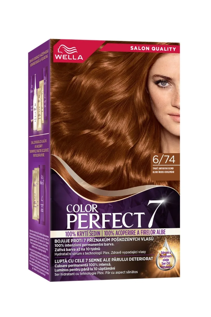 Vopsea de par permanenta Blond Inchis Chihlimbar 6/74 Color Perfect, 135ml, Wella — preț și oferte