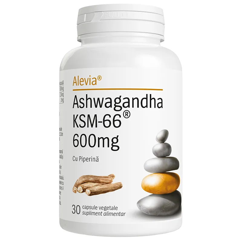 Ashwagandha KSM-66, 600mg, 30 capsule vegetale, Alevia — preț și oferte
