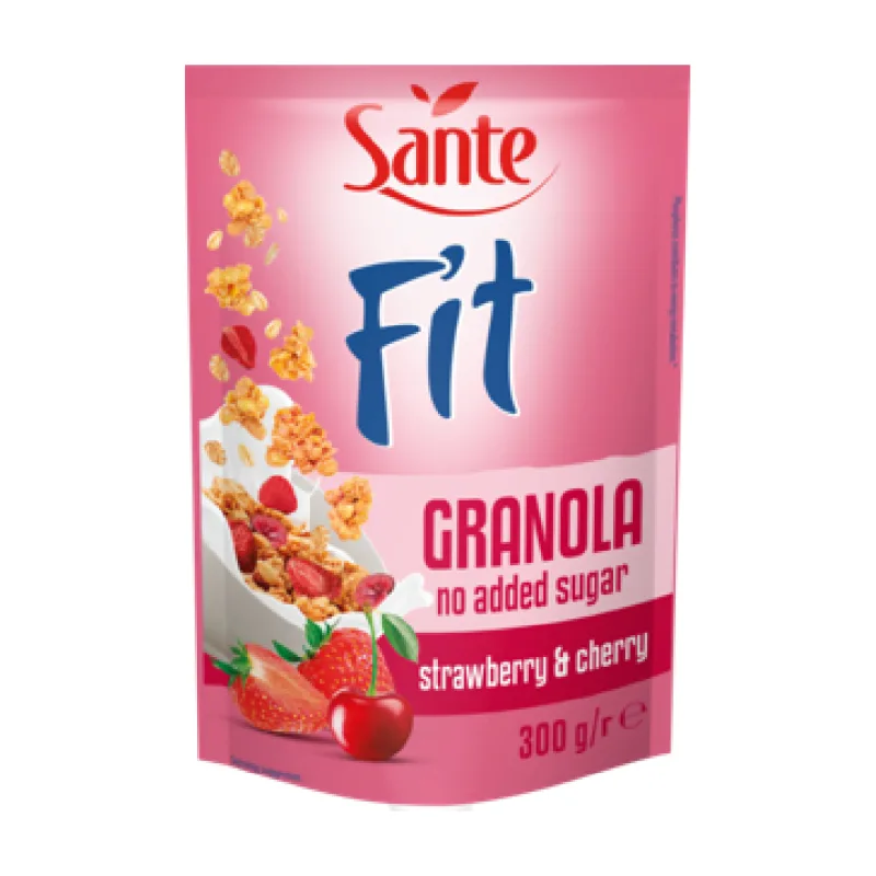 Granola fit fara zahar adaugat cu capsuni si cirese, 300g, Sante — preț și oferte