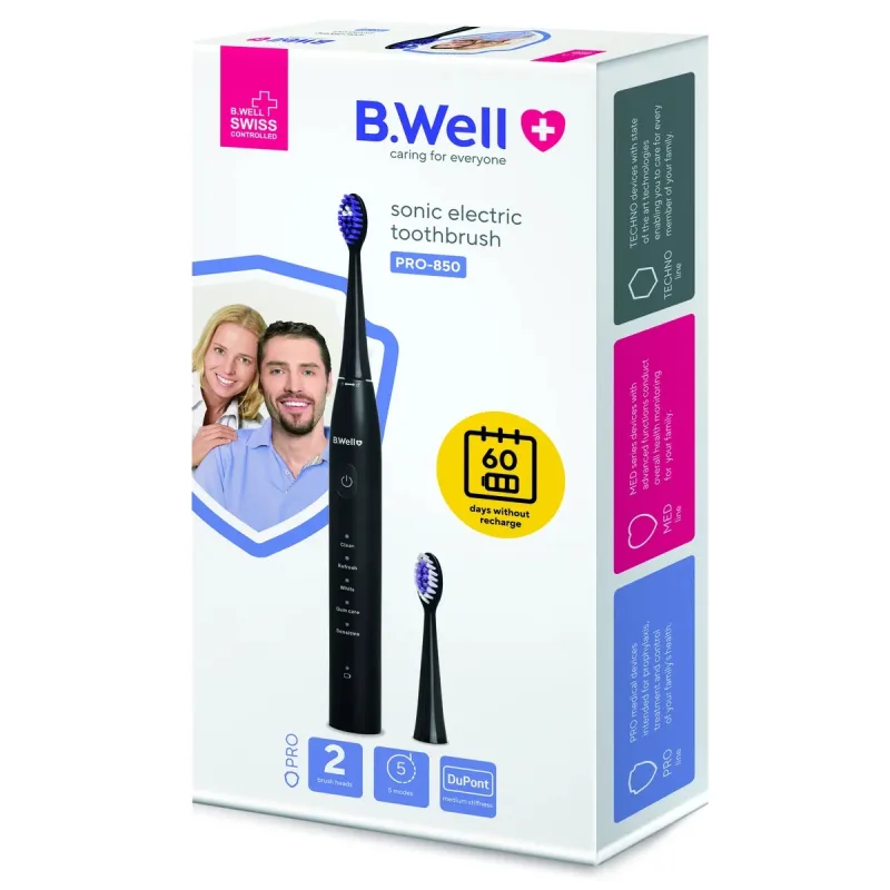 Periuta electrica sonica PRO-850 Neagra, 1 bucata, B.Well — preț și oferte