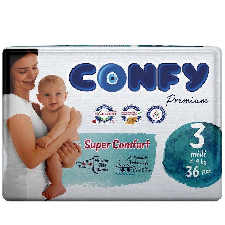 Scutece copii pentru 4 - 9kg Nr.3 Premium Midi, 36 bucati, Confy — preț și oferte