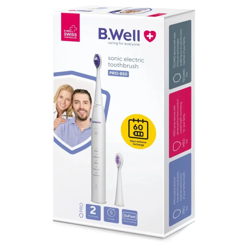 Periuta electrica sonica PRO-850 Alba, 1 bucata, B.Well — preț și oferte