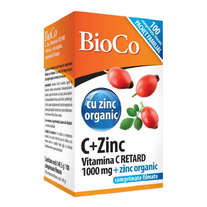 Vitamina C 1000mg + Zinc 15mg, 100 bucati, BioCo — preț și oferte