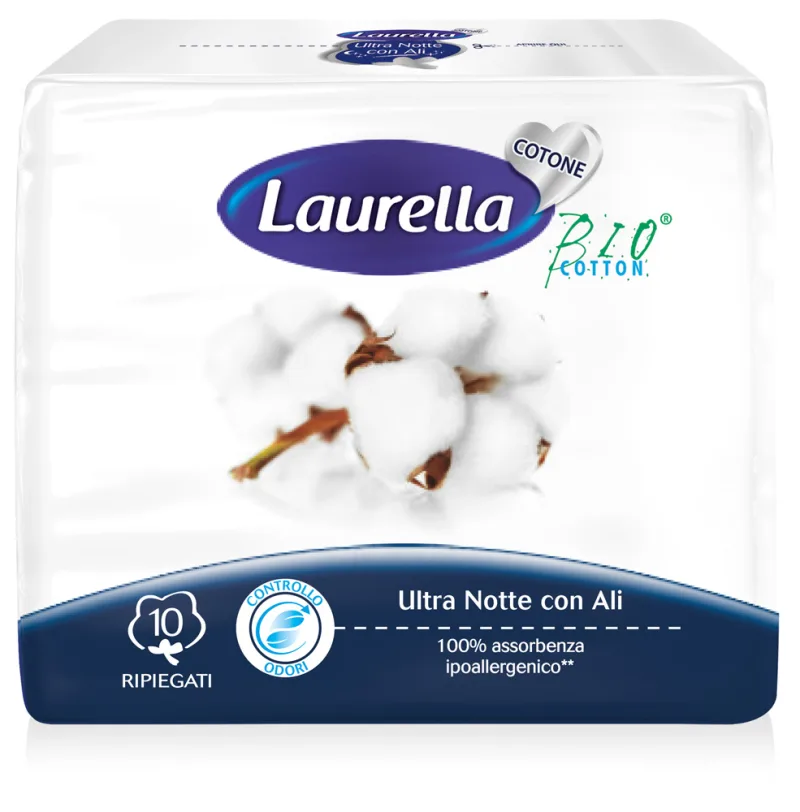 Absorbante de noapte din bumbac organic 5 picaturi Bio Cotton, 10 bucati, Laurella — preț și oferte