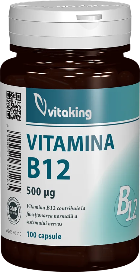 Vitamina B12 Cianocobalamina 500mcg, 100 capsule, Vitaking — preț și oferte