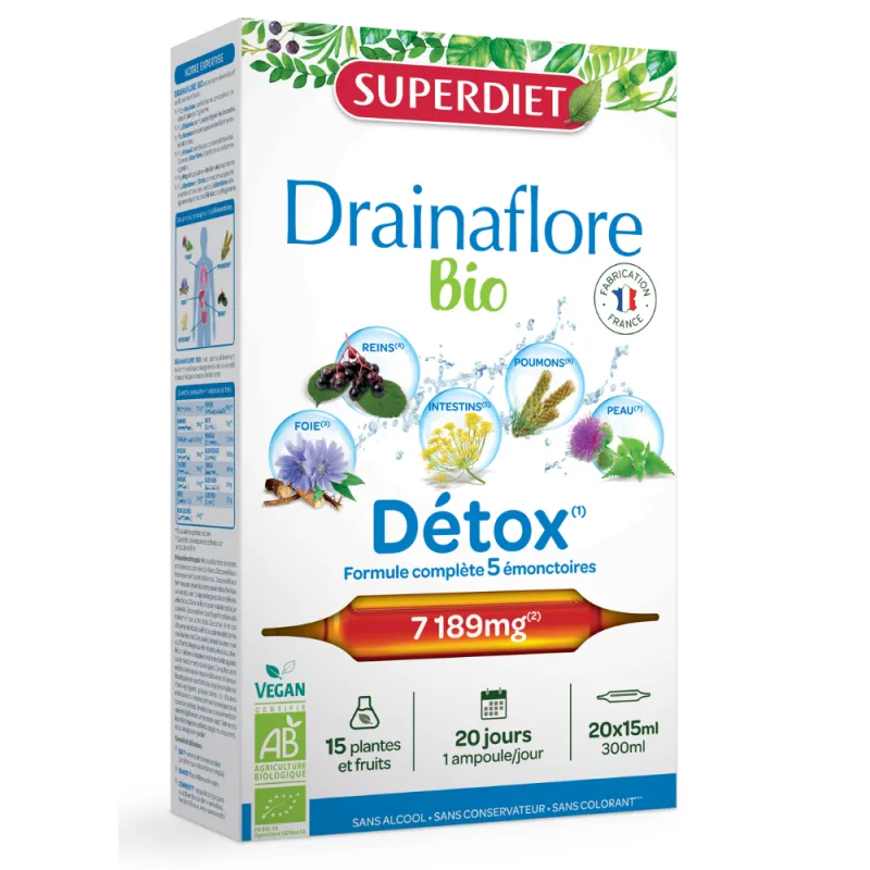 Drainaflore Detoxifiere Bio, 15ml x 20 fiole sticla, Superdiet — preț și oferte