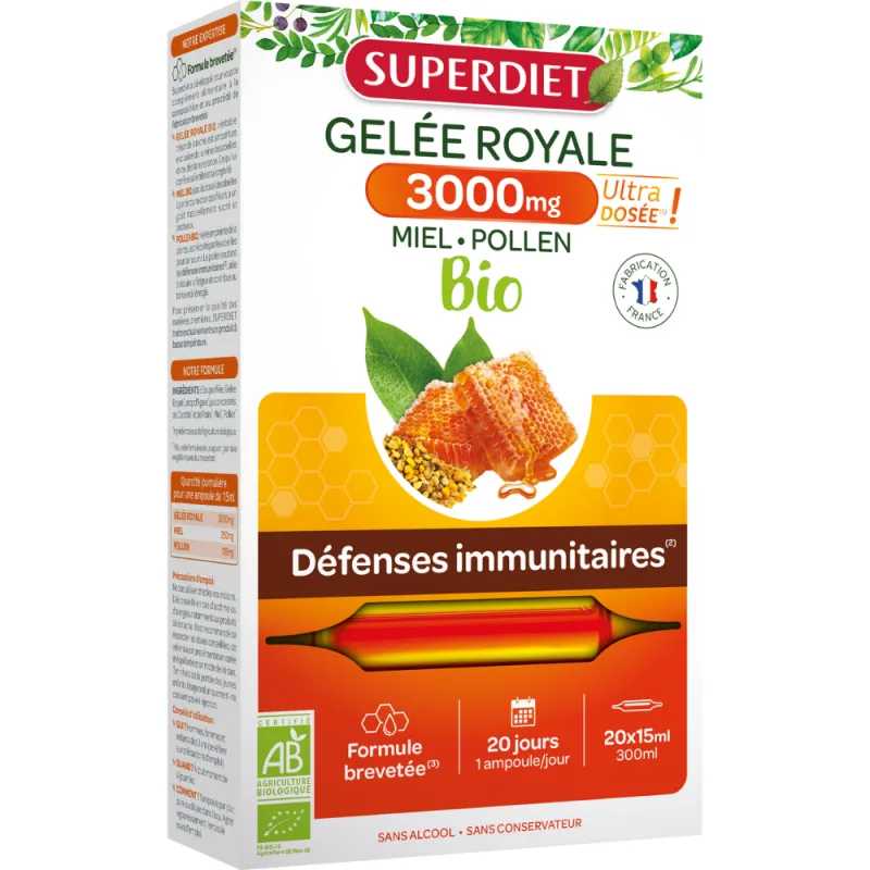 Laptisor de matca Gelee Royale 3000mg Bio, 15ml x 20 fiole sticla, Superdiet — preț și oferte