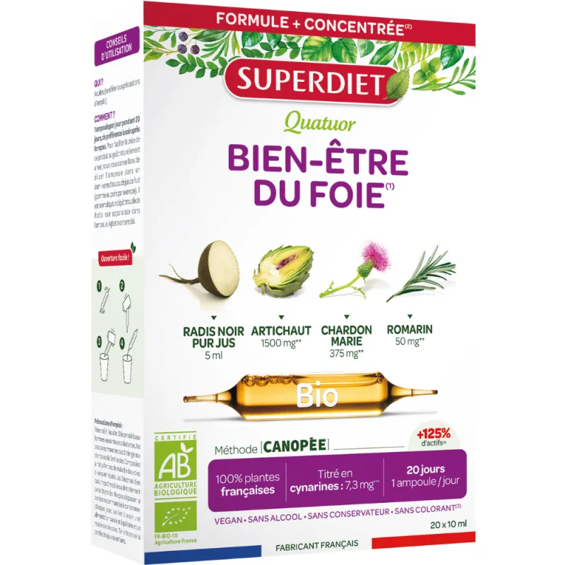 4 Plante pentru sanatatea ficatului Bio, 10ml x 20 fiole, Superdiet — preț și oferte