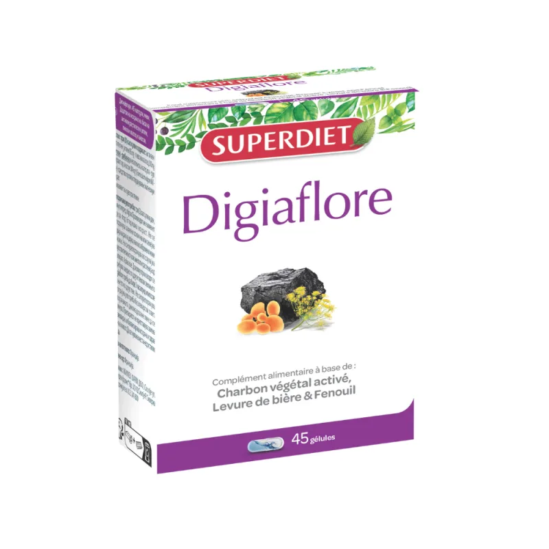 Digiaflore carbune activ si drojdie, 45 capsule, Superdiet — preț și oferte