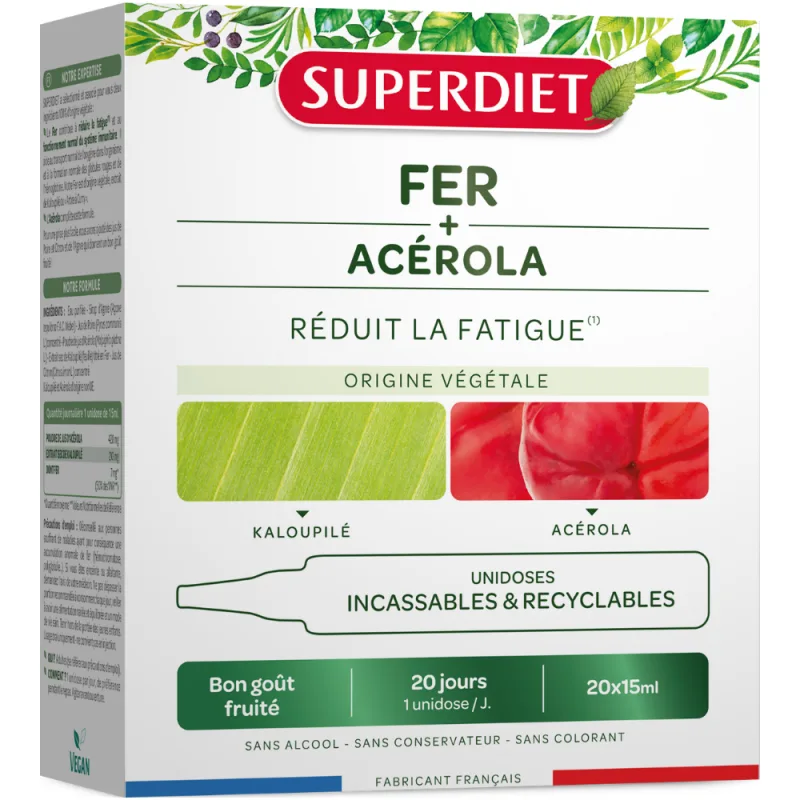 Fier natural + acerola, 15ml x 20 fiole reciclabile, Superdiet — preț și oferte